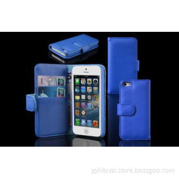 Durable Blue Genuine Leather Cell Phone Case Wallet Style i